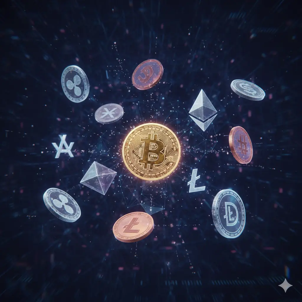 عملات رقمية تتوسطها بيتكوين