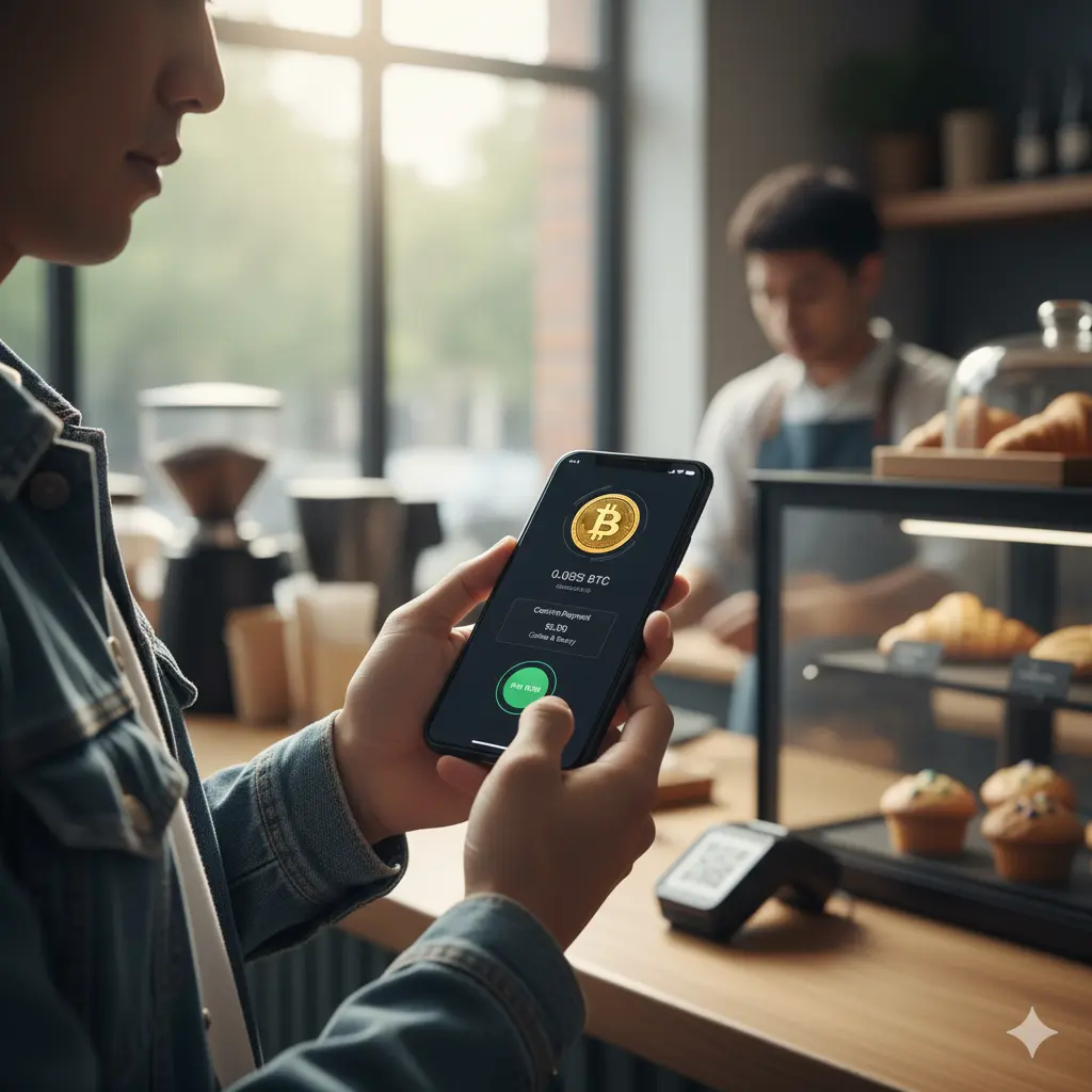 شخص يستخدم تطبيق بيتكوين على الهاتف